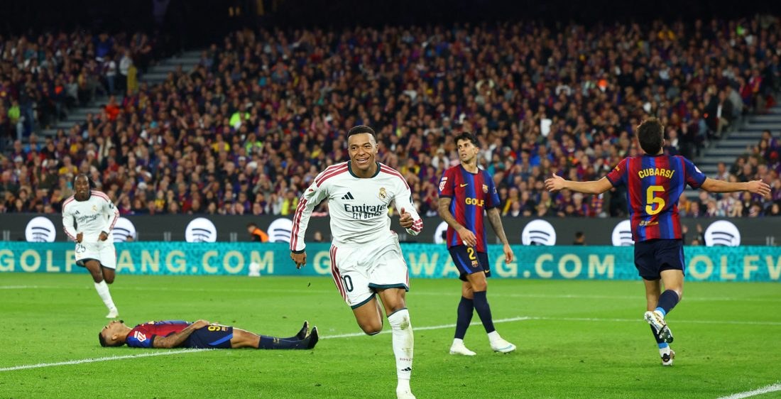 Mbappé celebra 100 gols pelo Real Madrid ao decidir clássico contra o Barcelona