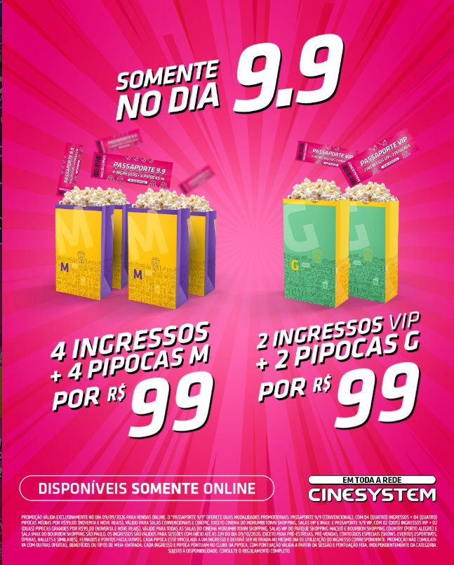 Cinesystem Caixa Casapark lança passaporte com 4 ingressos e 4 pipocas médias por R$99 em DF