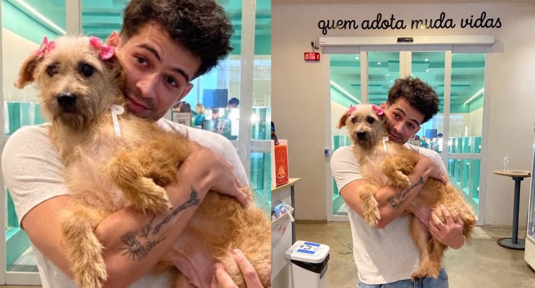 João Guilherme adota cachorrinha resgatada e a batiza de Maria Joana