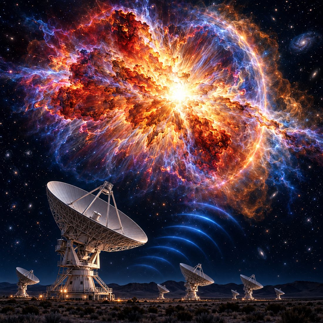 Supernova SN 2025ulz, detectada em rádio, pode ter origem em fusão de estrelas de nêutrons