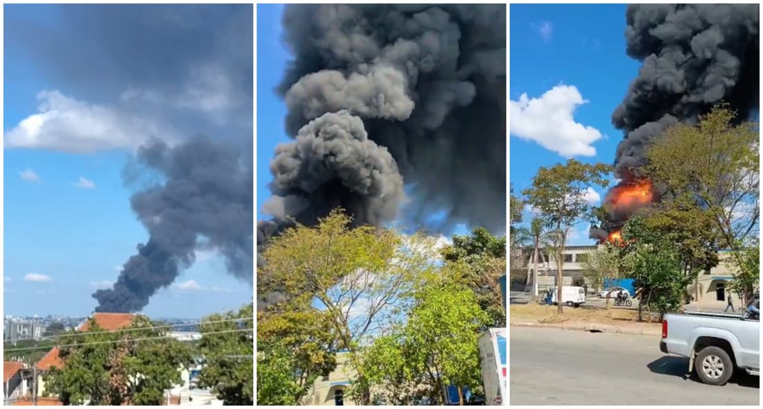 Incêndio de grandes proporções atinge fábrica de tintas na Av. Guinle, em Cumbica (Guarulhos)
