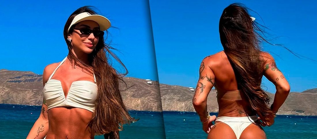 Jaque Khury Destaca Bumbum Definido em Biquíni Fio-Dental na Grécia