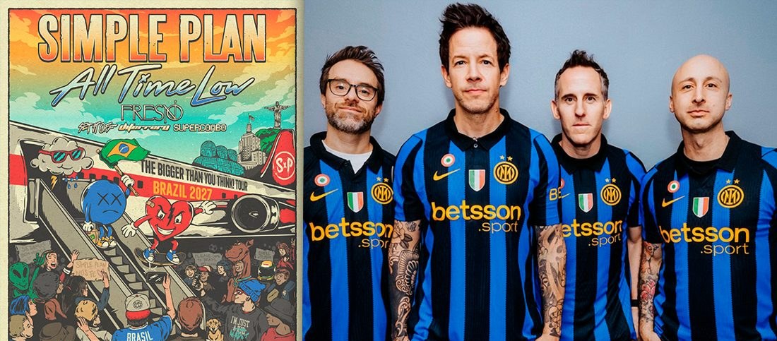 Simple Plan anuncia três shows no Brasil em maio de 2027 com abertura de Di Ferrero, Fresno, Set It Off e Supercombo