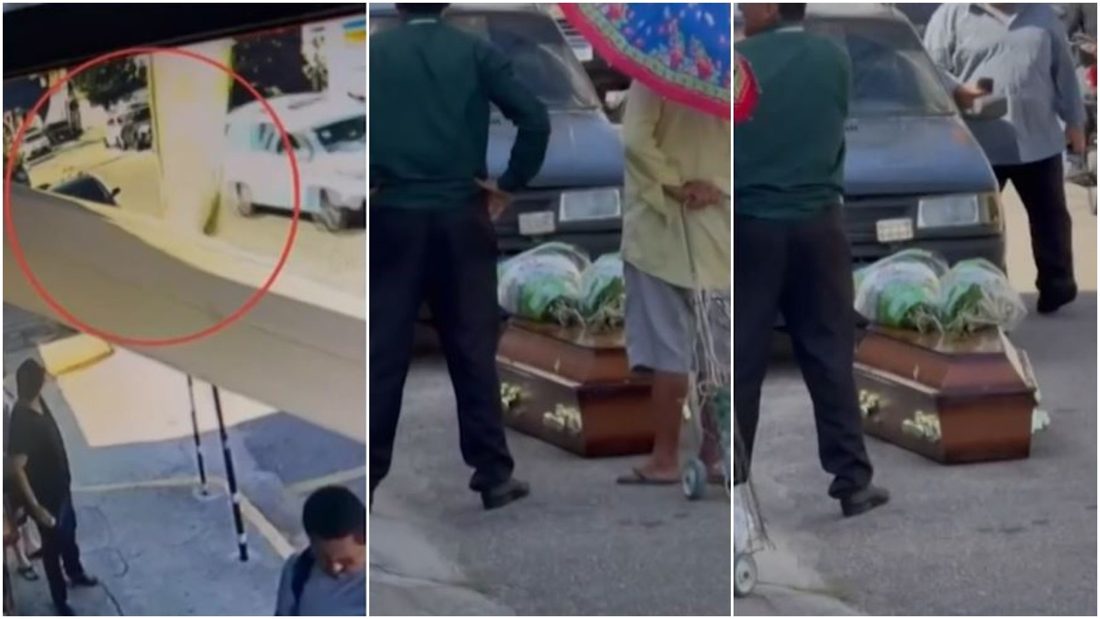 Caixão de funerária cai na rua Rodrigues Júnior e fica no meio da pista em Fortaleza