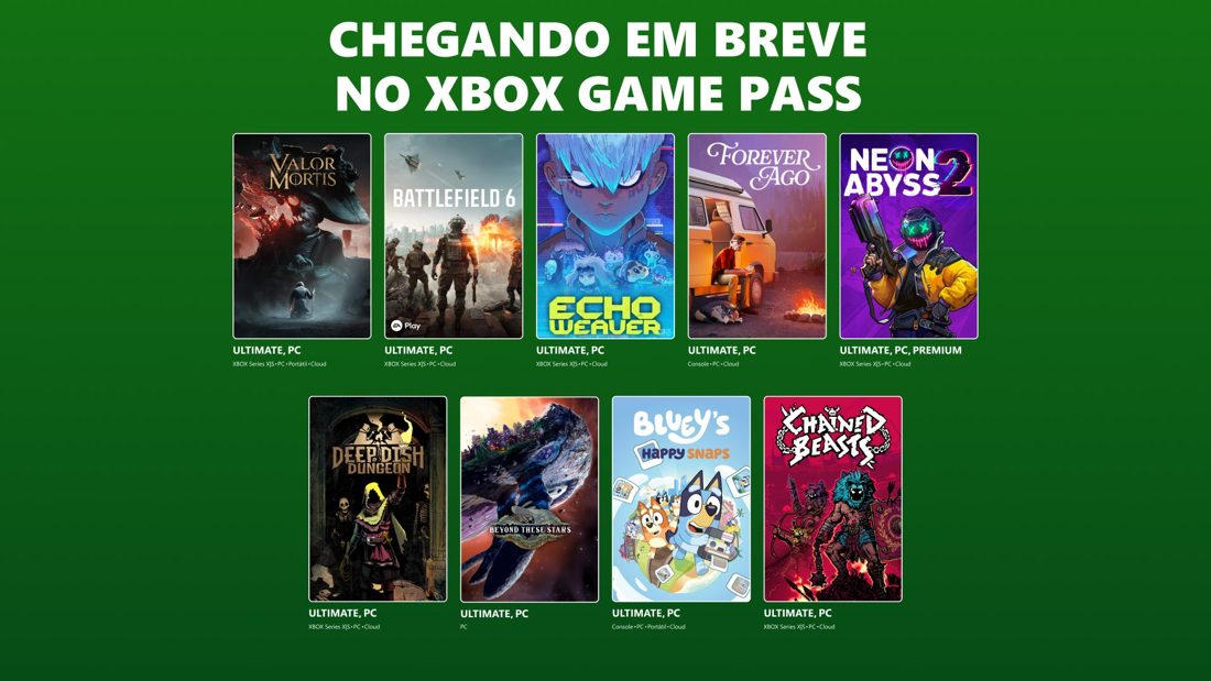 Xbox Game Pass recebe Battlefield 6, Valor Mortis e jogo brasileiro em outubro