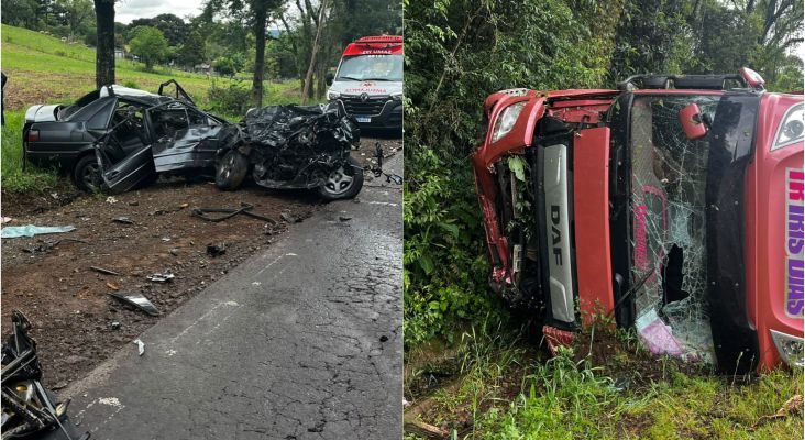 Motorista morre em colisão frontal entre carro e caminhão na ERS-324, próximo a Paraí