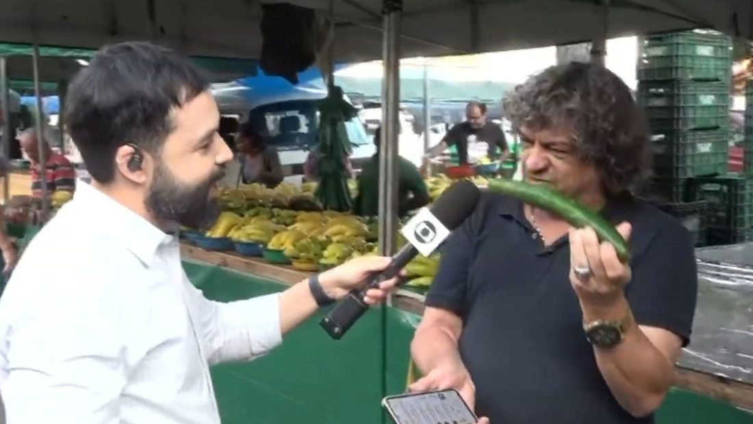 Repórter da TV Gazeta viraliza após brincadeira de entrevistado sobre pepino
