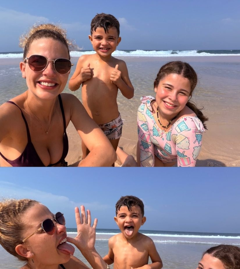 Debby Lagranha celebra dia de praia com filhos e namorado, reforça laços familiares