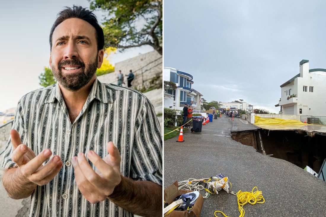 Entrada da mansão de Nicolas Cage desaba e cria cratera gigante em Malibu durante alerta de inundação