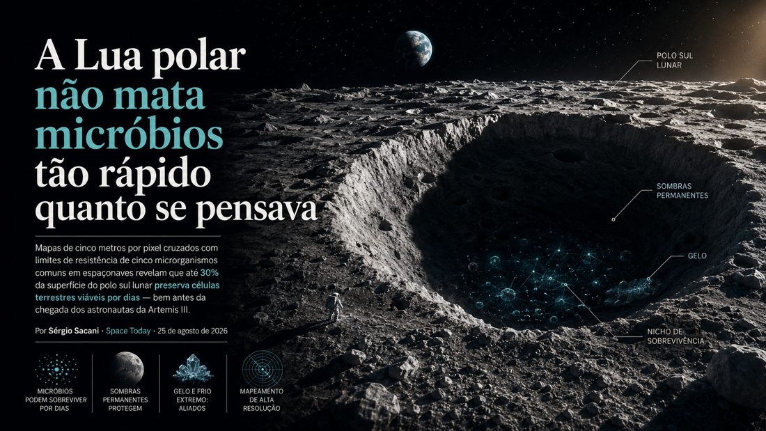 Superfície dos polos lunares preserva micróbios terrestres por dias, revela estudo da NASA