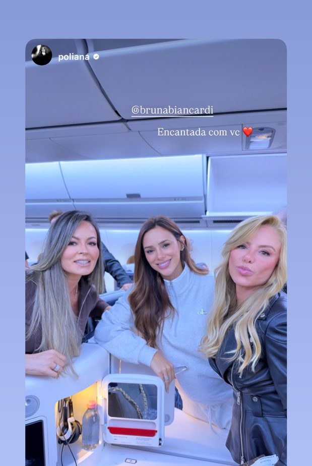 Bruna Biancardi e Poliana Rocha se esbarram na primeira classe e celebram encontro inesperado em voo rumo à Paris