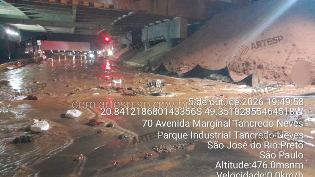 Chuvas intensas provocam deslizamento de talude e bloqueio da Rodovia Washington Luís (SP-310) em São José do Rio Preto