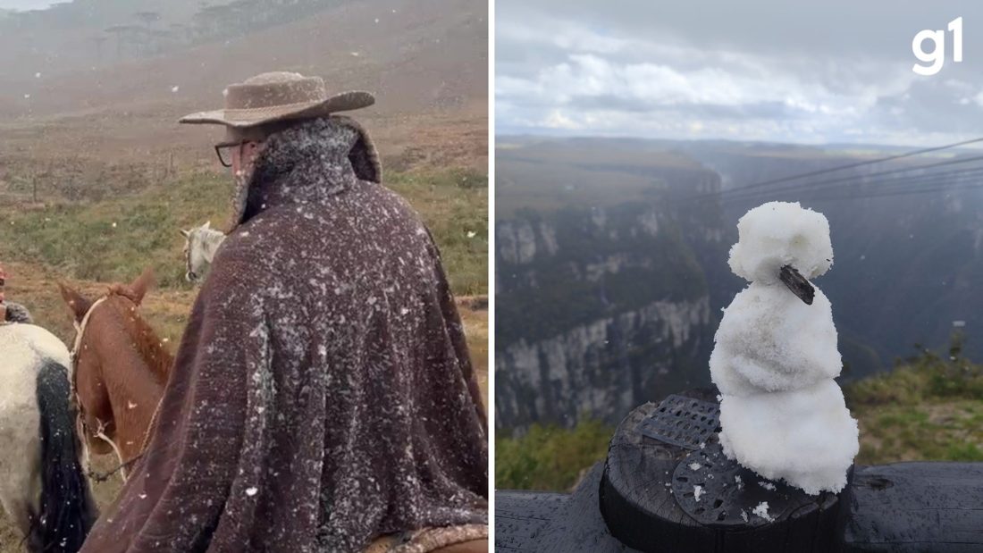 Neve surpreende a Serra do Rio Grande do Sul neste domingo (6)