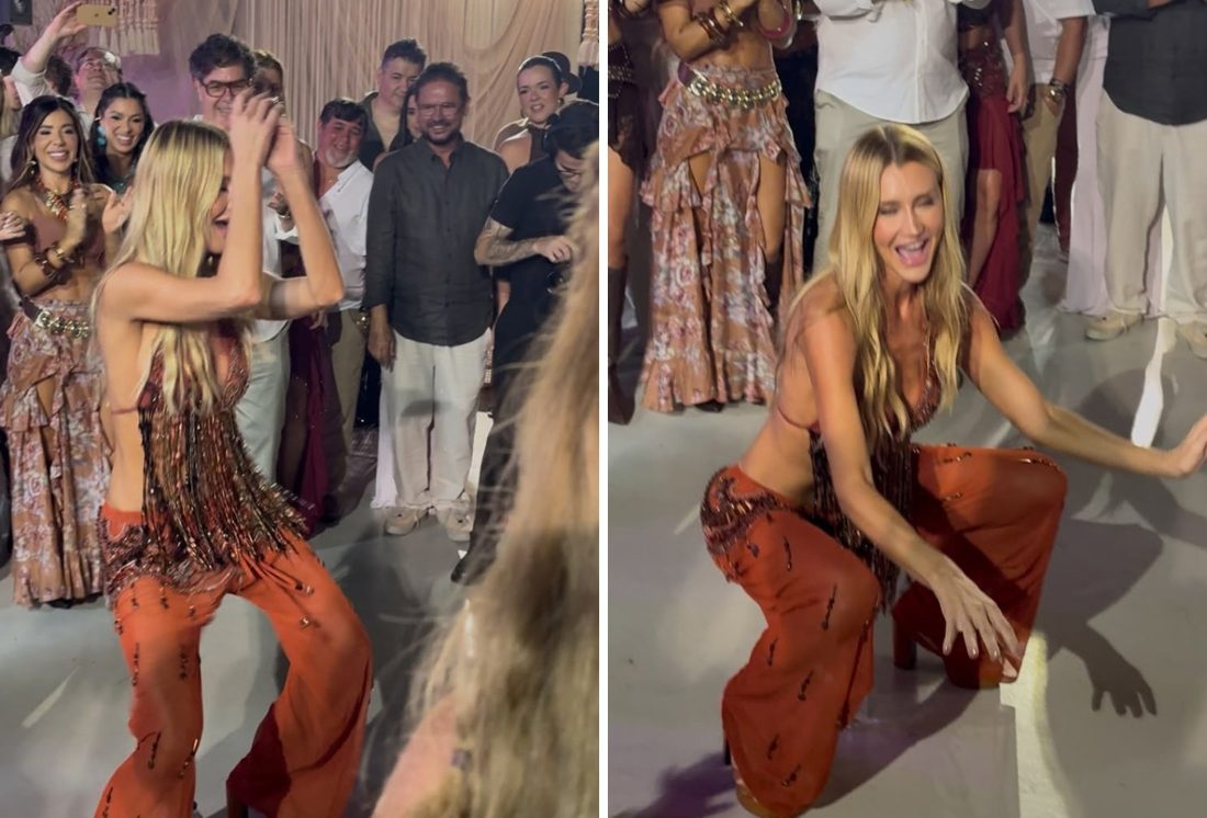 Ana Paula Siebert dança ao som de É o Tchan na festa luxuosa de Tati Barbieri em Trancoso