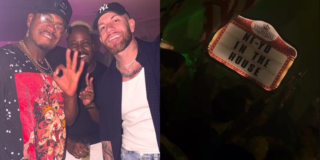 DJ Lorão compartilha foto com Ne‑Yo e destaca letreiro luminoso na boate