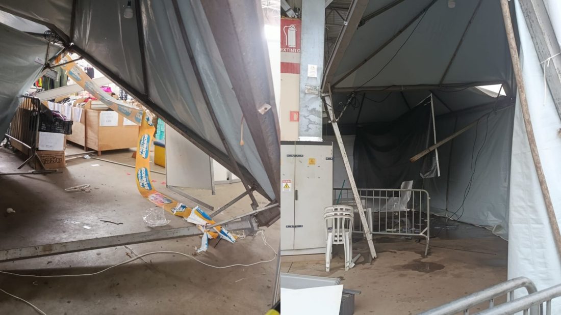 Temporal com ventos de até 100 km/h danifica feira em Cerquilho e destelha garagem dos Bombeiros em Porto Feliz