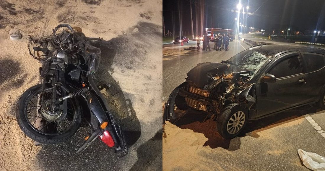 Jovem de 25 anos morre e moto incendeia após colisão com Ford Ka que trafegava 2,3 km na contramão da SC-401 em Florianópolis