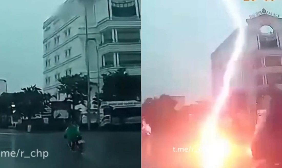 Mulher é atingida por raio enquanto pilotava moto durante tempestade no Vietnã; vídeo circula nas redes