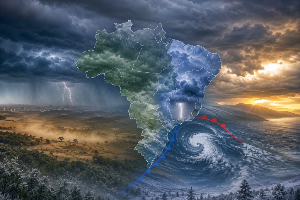 Nova frente fria avança e coloca Sul, Sudeste e Centro-Oeste em alerta para temporais