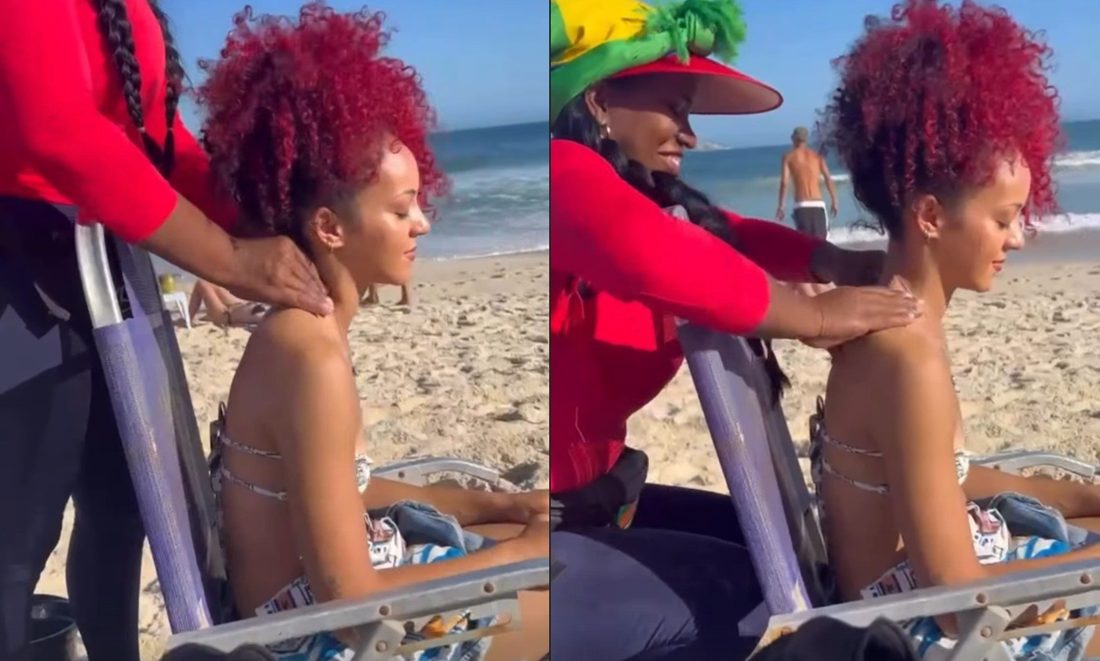Georgia South, da Nova Twins, recebe massagem na praia antes de abrir o Palco Mundo no Rock in Rio
