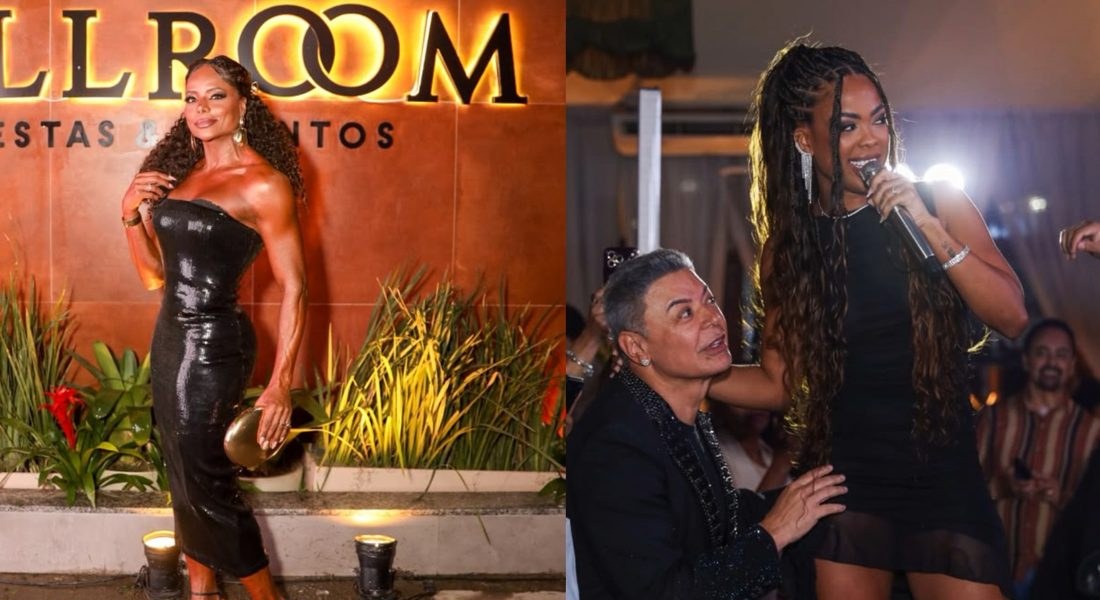 Supercoxas de Marvvila e look a vácuo de Adriana Bombom chamam atenção em evento no Rio