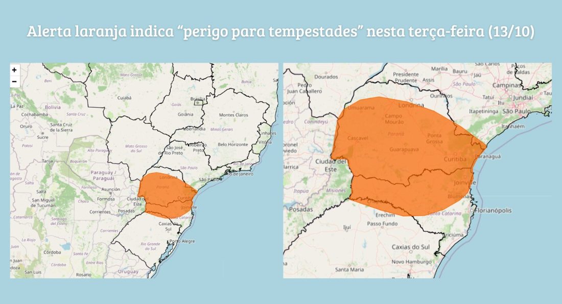 Inmet emite alerta laranja de tempestades e granizo para a terça-feira: veja a previsão detalhada