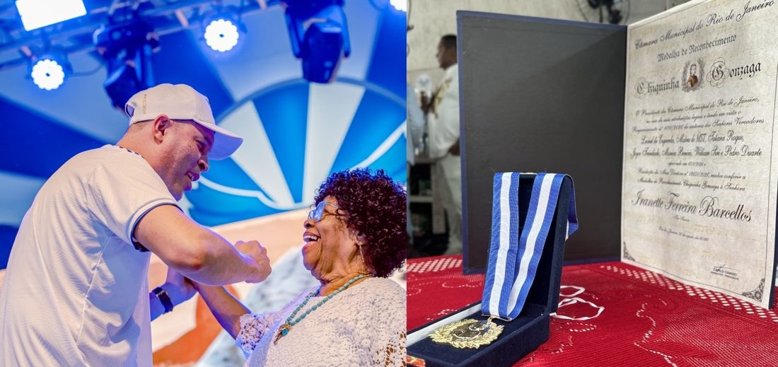 Tia Surica, da Portela, recebe Medalha Chiquinha Gonzaga na sua casa no Rio