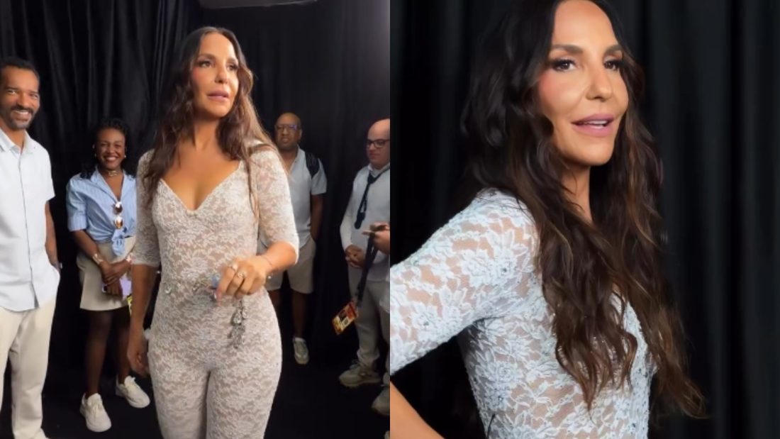 Ivete Sangalo surpreende equipe com macacão de renda branca antes de show em São Paulo