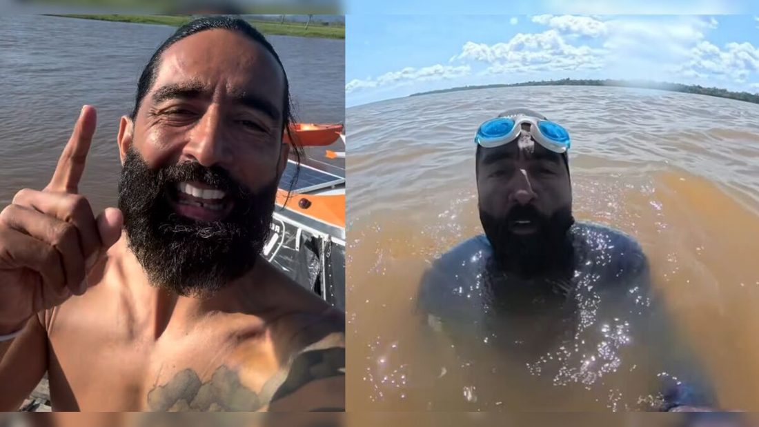 Colombiano atravessa o Amazonas a nado e segue rumo a Belém para alertar contra a poluição